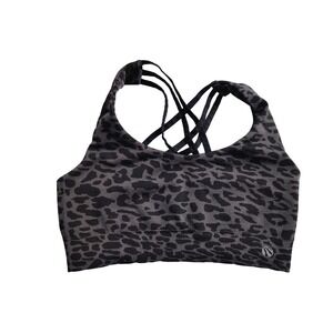 Marika Sport Womens Gray Leopard Animal Print Strappy Seamless Sports Bra Medium